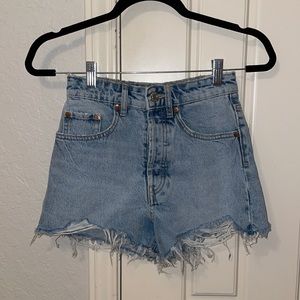 Frayed High Rise Denim Shorts